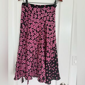 Chic Pink and Black Floral A-Line Skirt